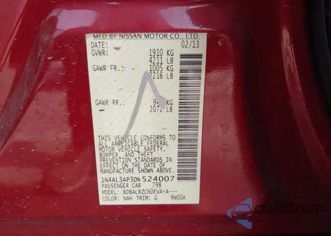 2013 Nissan Altima 2.5 S from USA, damaged, VIN 1N4AL3AP3DN524007